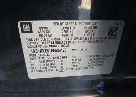 2015 Chevrolet Silverado 2500Hd High Country z USA, uszkodzony, nr VIN 1GC1KXE81FF536175